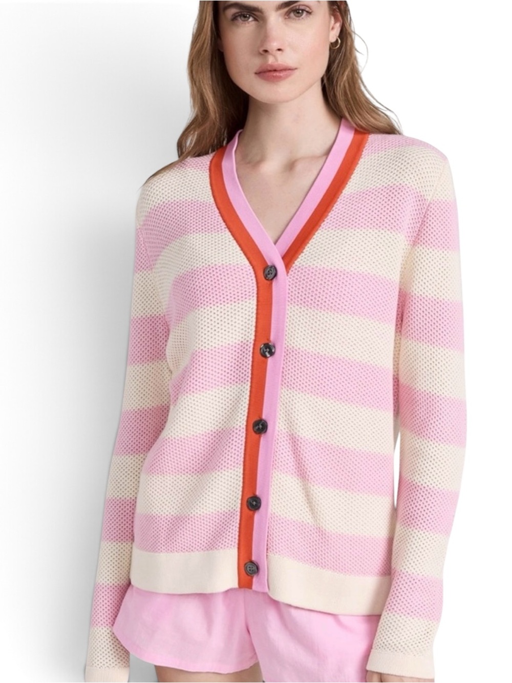 Kule The Raven Cotton Blend Pink Cream Cardigan Sweater Like New Size Medium
